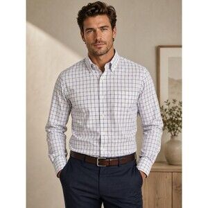 Rye by Hawker Rye Men XXL White Blue Windowpane Plaid Button Down Shirt Cotton